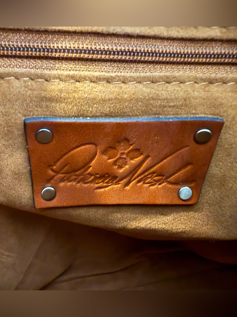 Patricia Nash Zorita Cognac Leather Kiss-Lock Tote - Picture 6 of 7